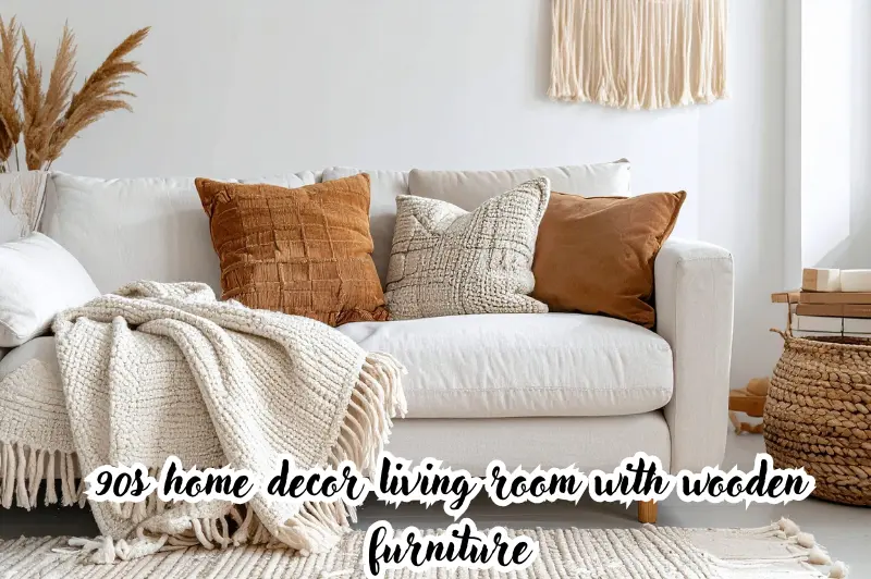 90s home decor living room with wooden furniture