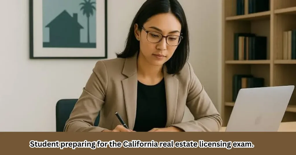 Student preparing for the California real estate licensing exam